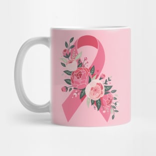 Women’s Pink Ribbon Design Floral Awareness Peonies & Blossom Mug